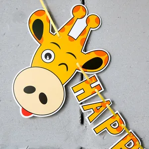 Guirlande d'anniversaire girafe mignonne avec lettres HAPPY jaunes pour décoration
