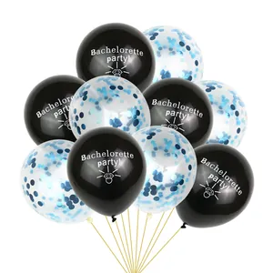 Set di palloncini per addio al nubilato con lattice nero e coriandoli blu lucidi