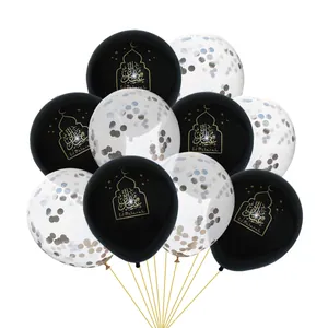 Set palloncini Eid Mubarak con stampa moschea nera e palloncini con coriandoli