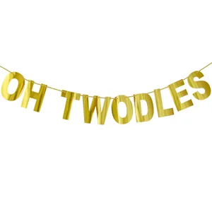 Pancarta Oh Twodles espejo dorado para decoración de fiesta de segundo cumpleaños