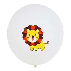 10-piece set of white forest animal balloons featuring cute cartoon lion for birthday party