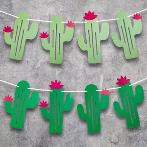 Détail de la bannière cactus pailletée avec fleurs roses pour fête d'été