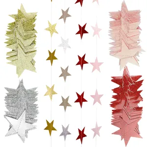 Guirlande d'Étoiles en Papier Pailleté pour Décoration de Salle de Mariage Anniversaire Or Argent Étoile Suspendue
