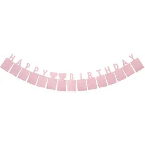 Pink Happy Birthday photo banner with heart details for baby first year celebration party