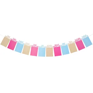 Macro detail of baby 1-12 months photo banner with pink blue and gold glitter frames