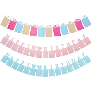 Detail of 12-month baby photo banner for birthday decoration with card slots