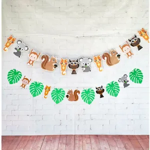 Forest animals party banner with cute squirrel fox owl and koala paper cutouts