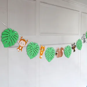 Forest animal themed banner with foxes and koalas for woodland party decorations