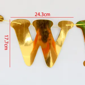 Golden mirror finish letter W party banner decoration for wedding wall 24.3x17.7cm