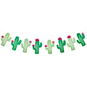 Guirlande cactus vert scintillant avec fleurs roses pour décoration de fête d'été