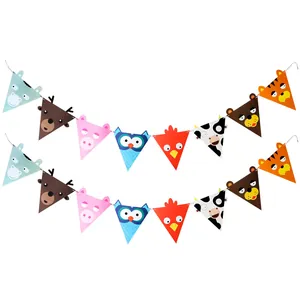 Cartoon animal triangle bunting banner for kids birthday party decoration and nursery wall hanging