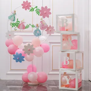 Roze baby verjaardag decoratie set met bloemenkrans en BABY-letterdozen voor ballonnen