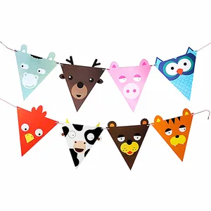Guirnalda de banderines de animales de dibujos animados para fiestas de cumpleaños infantiles