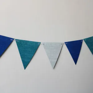 Blue gradient linen paper triangle banner for weddings and birthday party decorations