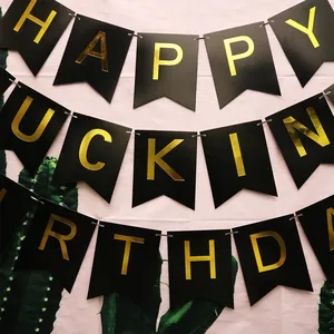 Gold foiled Happy Fucking Birthday swallowtail bunting banner for adult party decoration