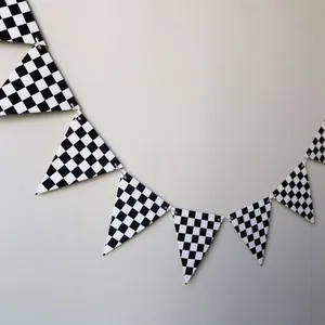 Checkered Racing Pennant Banner Black And White Grid Triangle Flag Garland For Racing Theme Birthday Party Sports Events Decoration