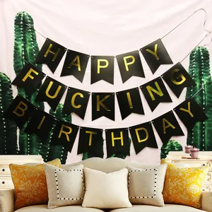 Happy Fucking Birthday Letter Banner Swallowtail Flag Bunting Gold Foil Paper Garland Adult Birthday Party Decoration