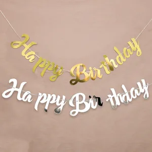 Goldene und silberne Happy Birthday Banner Schreibschrift Partydekoration Hintergrund
