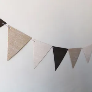 Linen decorative bunting banner with earth-toned triangle flags for party decor