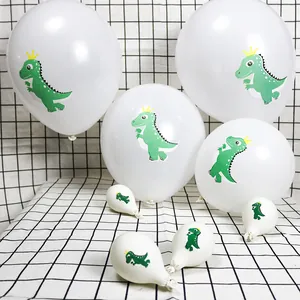 Ballons de fête en latex blanc de 12 pouces avec motifs de dinosaures à couronne