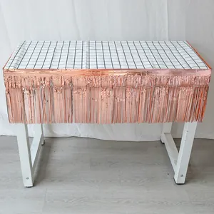 Jupe de table à franges en feuille métallique or rose pour décoration de fête sur table