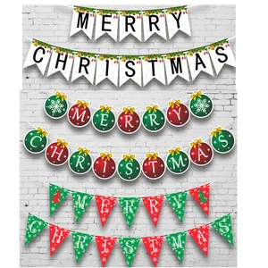 Merry Christmas Banner Slingers Girlande Rond Driehoek Zwaluwstaart Vlag Voor Vakantie Kerst Feest Huis Decoratie Accessoire
