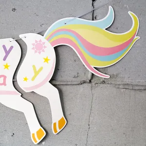 Unicorn Happy Birthday paper banner decoration with colorful rainbow theme for party