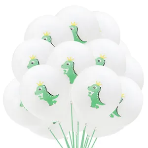 Ballons en Latex Imprimés de Dinosaures de Dessins Animés pour Décoration de Fête d'Anniversaire d'Enfants Ballons Blancs avec Motif Dinosaure Vert Design Couronne