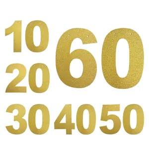 Banner Ghirlanda di Numeri e Lettere Glitterati Oro per Compleanno Matrimonio Festa Decorazione da Appendere DIY
