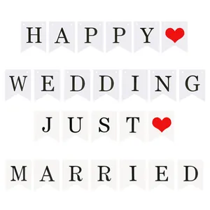 Just Married and Happy Wedding paper banners for rustic wedding ceremony decorations