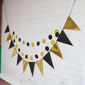 Elegant black and gold triangle bunting pennant garland for party wall decoration