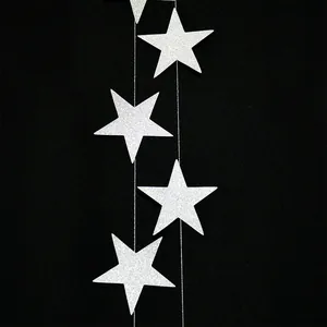 Vertical 4m silver glitter star garland banner for Christmas and wedding decorations
