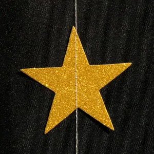 Detail of 4m gold glitter star garland with fine stitching for Christmas party decoration