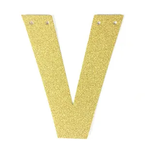 Décoration de bannière lettre V à paillettes dorées pour mariages et fêtes d'anniversaire