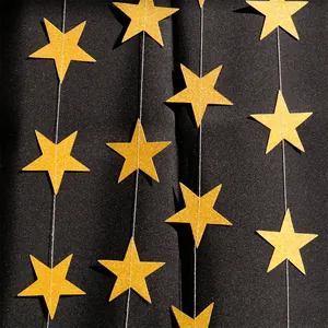 Golden glitter star garland hanging decoration for Christmas and wedding parties