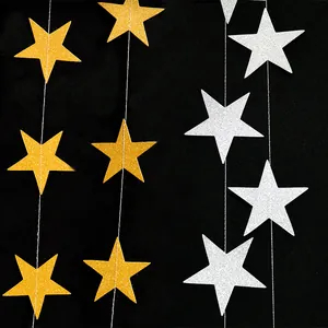 Glitter Five Pointed Star Paper Garland Hanging Decoration For Wedding Birthday Party Christmas Festival Home Room Decor