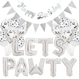 Kit bannière Lets Pawty argenté avec ballons à empreintes de pattes et paillettes déco
