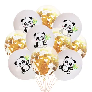 12-inch panda latex balloons and gold sequin confetti balloons for party decorations