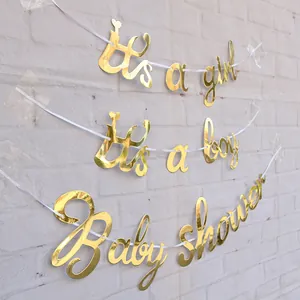 Striscione dorato It's a Girl/Boy e Baby Shower per decorazioni feste di nascita
