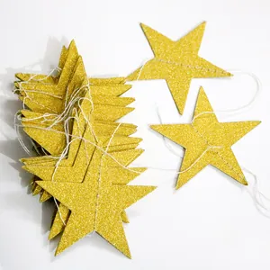 Golden glitter star garland hanging decoration for Christmas and wedding parties