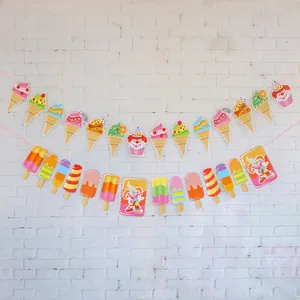 Decorazioni per striscioni di gelati estivi con ghiaccioli colorati e ritagli di clown
