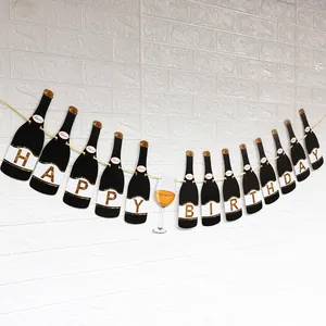 Striscione Buon Compleanno Decorazioni per Feste Creativa Bottiglia di Vino Calice da Cocktail Festone di Carta per Compleanno