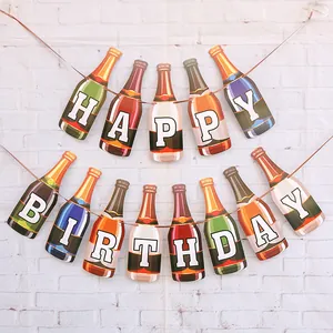 Striscione Happy Birthday a forma di bottiglie di birra per decorazioni da festa