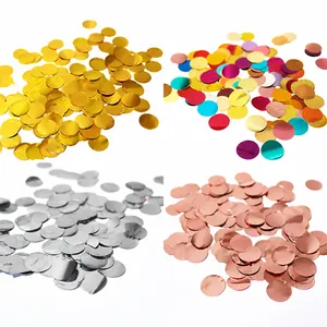 Dettaglio di paillettes metalliche circolari da 1,5 cm per palloncini in quattro colori