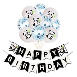 Set decorazioni festa compleanno panda con palloncini in lattice e banner auguri