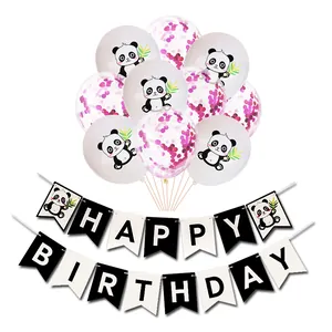 Set festa di compleanno a tema panda con palloncini e striscione di auguri