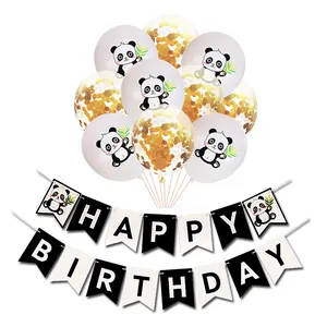 Set decorazioni compleanno panda con 10 palloncini e banner di buon compleanno
