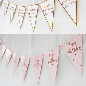 Happy Birthday Dreieck Wimpelkette Polka Dot Roségold Glitzer Karton Hängende Girlande Für Party Feier Dekorationen
