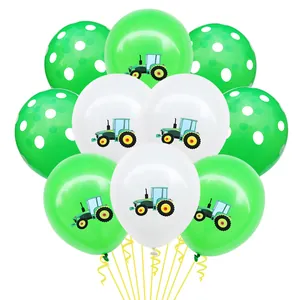 Baustellen Party Ballonset mit Traktormustern und grünen Punkten für Kindergeburtstage
