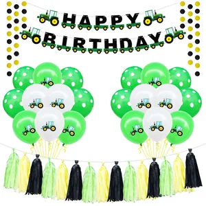 Excavator Construction Vehicle Birthday Party Decorations For Boys Yellow Black Balloons Happy Birthday Banner Tassels Supplies